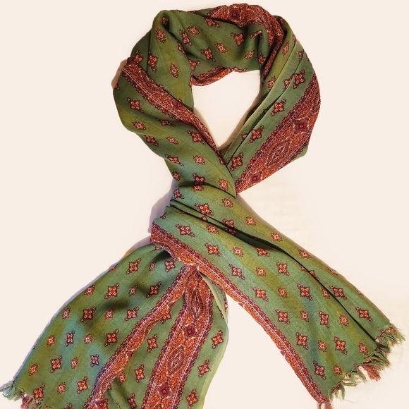 VINTAGE HAND-SCREEN PRINTED 100% WOOL SHAWL - Picture 2 of 8